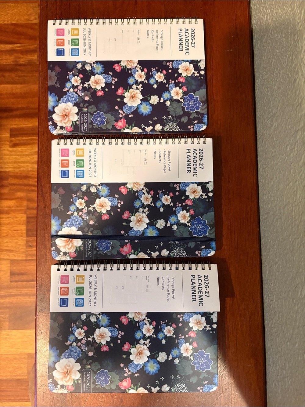 Floral Academic Planner 26/27 - New Navy Blue with Pink & Cream Flowers